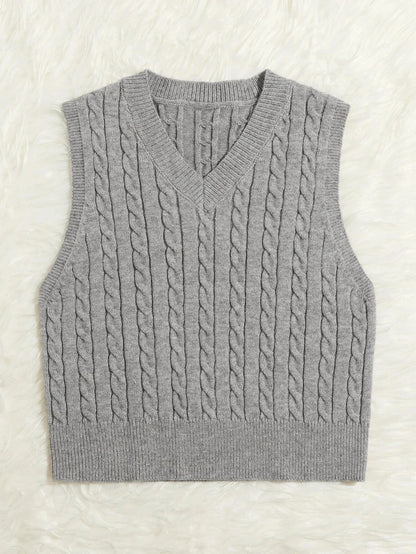 SpringSummer Knitted Cabled Vest Pullover With V-Neck