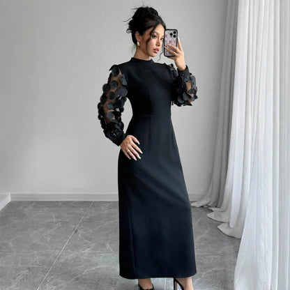 New Arrival Elegant Lace-spliced Dress With A Stand-up Collar