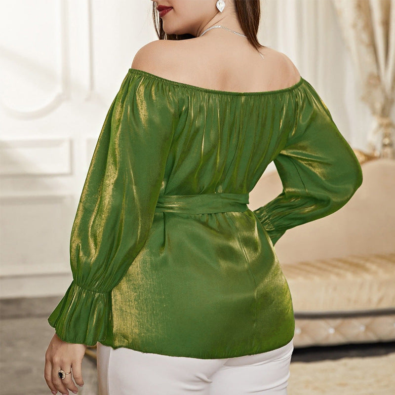 One-shoulder Middle Eastern Lace Blouse Long Sleeve