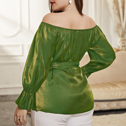 One-shoulder Middle Eastern Lace Blouse Long Sleeve