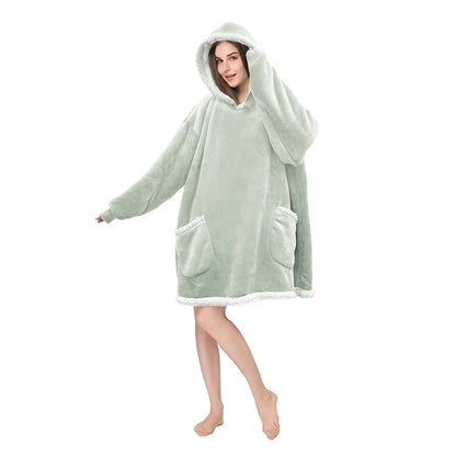 RONGTAI Oversized Wearable Pajamas With Big Pockets,Soft Plush Sweatshirt Hooded Popular Tops One Size Fits