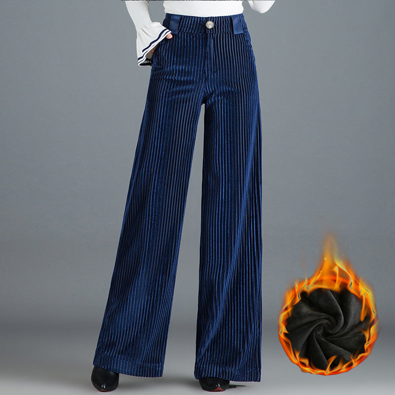 Golden-thread Velvet Floor-length Wide-leg Pants