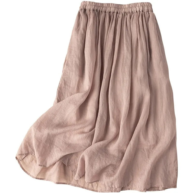 Elastic Waist Literary Retro Cotton And Linen Skirt With Crotch Cover