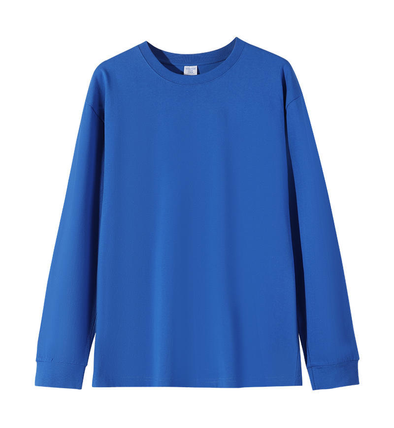 Solid-color Heavyweight Pure Cotton Crew-neck Long-sleeve T-shirt For Women