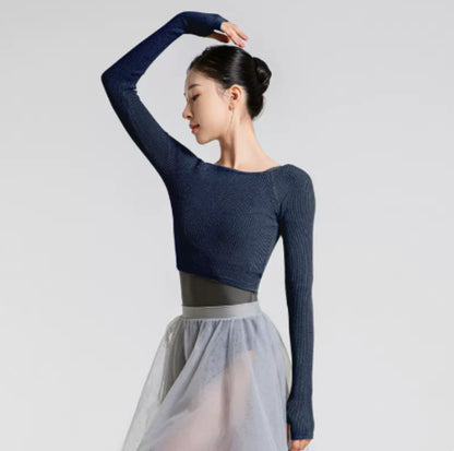Warm Dance Top Vertical Ribbed High-Stretch Knitwear Ballet Practice Outerwear