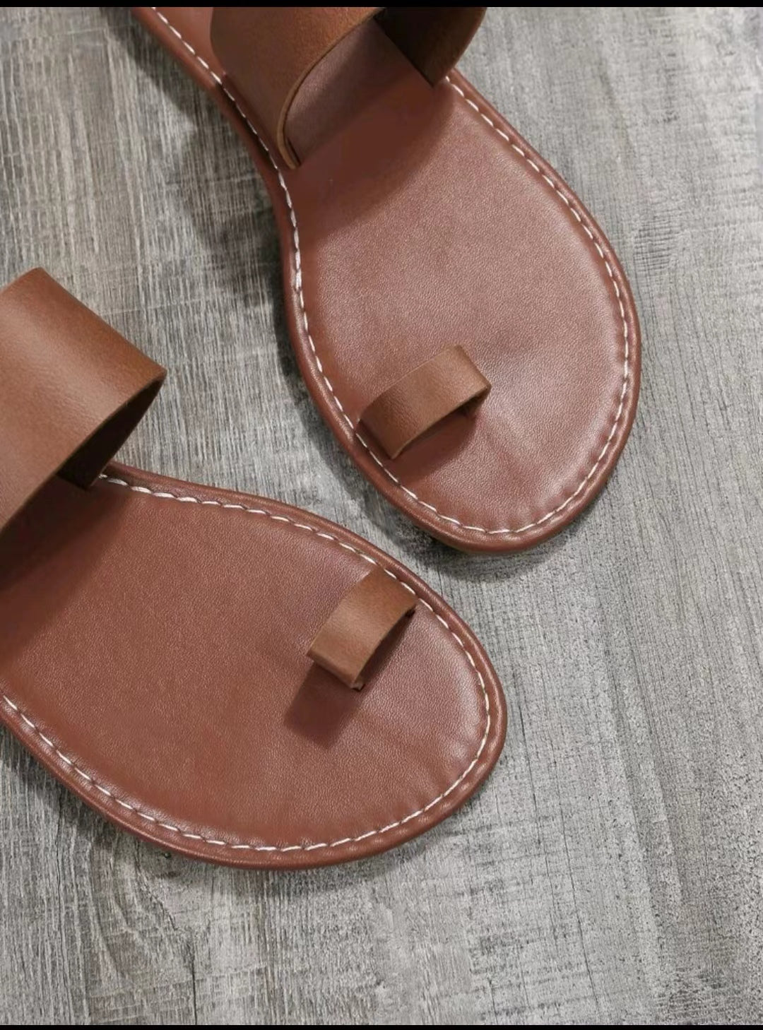 Women's Dark Brown Toe Loop Sandals - Comfortable Flat Slip-On Slides for Indoor & Outdoor Wear