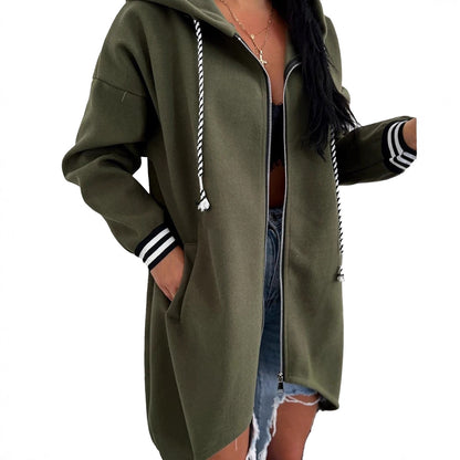 Women's Solid Color Loose Versatile Zip-up Hooded Jacket