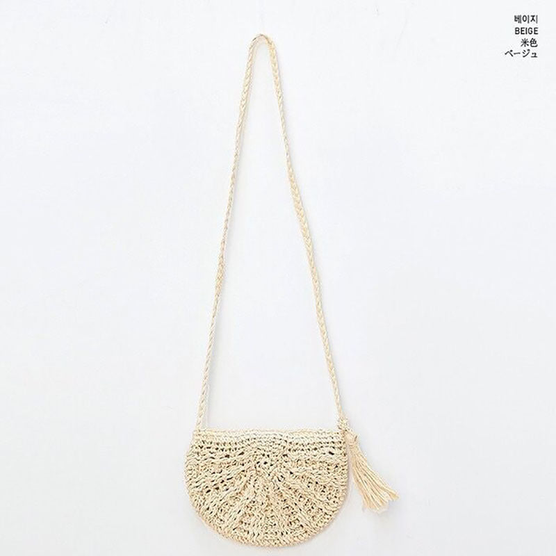 Women's Fashion Casual Handmade Straw Woven Shoulder Tassel Beach Bag