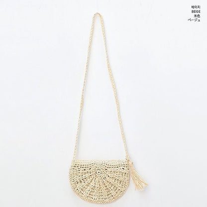 Women's Fashion Casual Handmade Straw Woven Shoulder Tassel Beach Bag