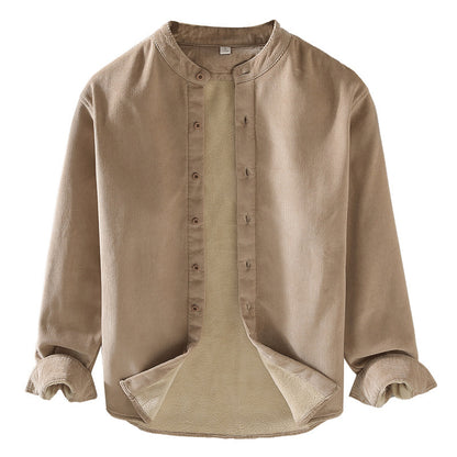 Flannel-lined Thick Warm Corduroy Small Stand-collar Shirt Jacket