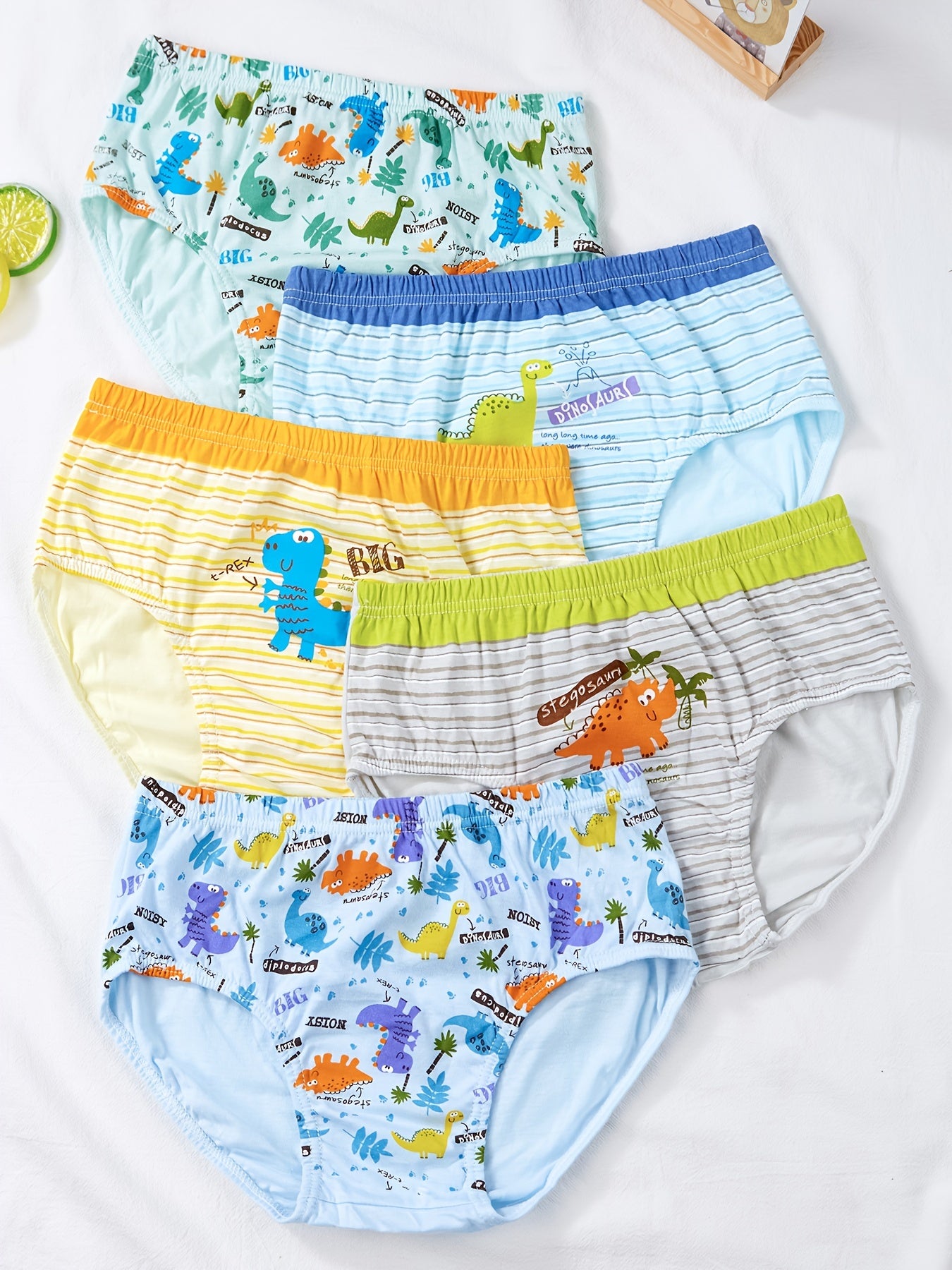 5pcs Boys Dinosaur Paradise Print Boxer Briefs Soft Cotton Comfortable Underwear