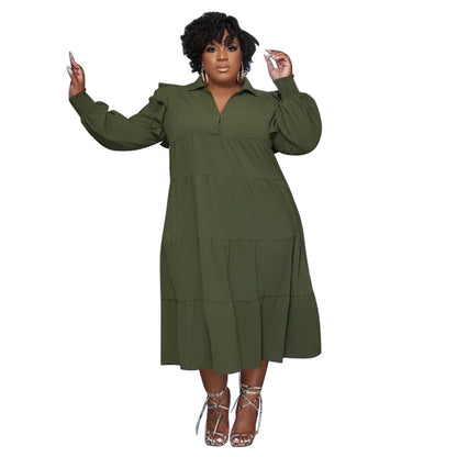 Women's Fashion Ruffle-Shoulder Long-Sleeve Layered Dress