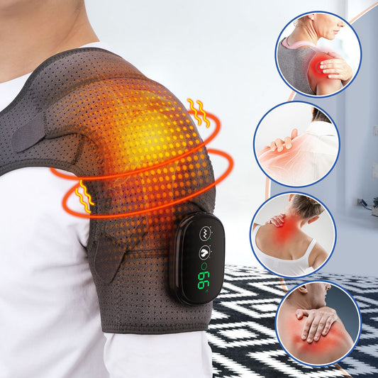 USB Rechargeable Shoulder Heating Massager - Adjustable Pain Relief Brace for Shoulder, Elbow & Knee