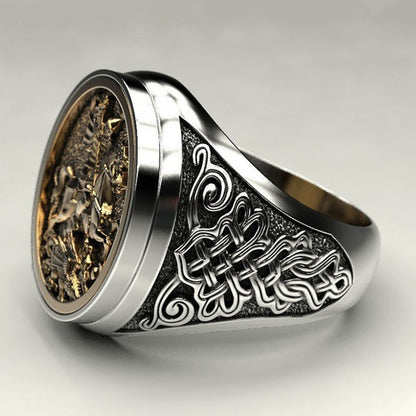 Men's Domineering Knight Silver Plated Finger Ring Day Gift