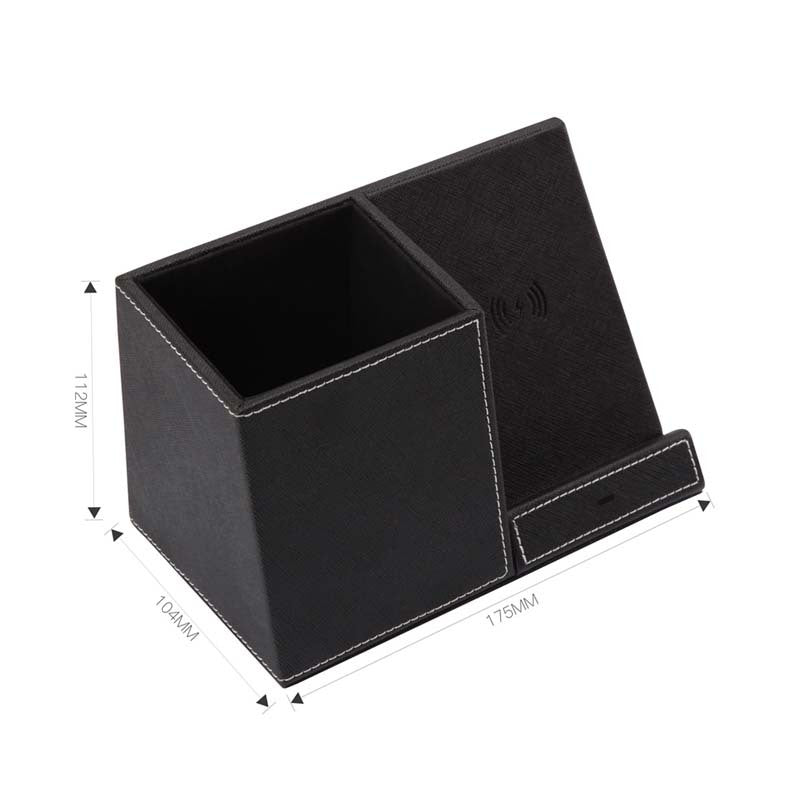 Leder-Stifthalter, kabelloses Ladegerät, kabelloses Handy-Ladegerät und Stifthalter, Schnellladefunktion für Handys