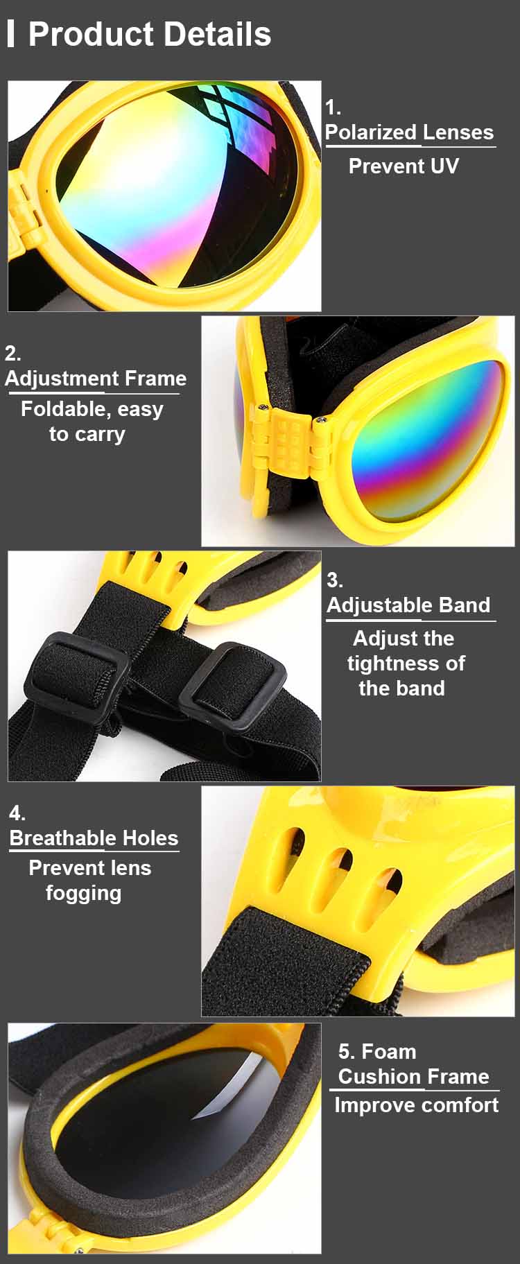 UV Protection Dog Sunglasses with Adjustable Head Strap - Keep Your Pet's Eyes Safe and Stylish