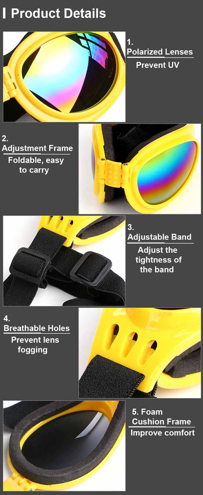 UV Protection Dog Sunglasses with Adjustable Head Strap - Keep Your Pet's Eyes Safe and Stylish