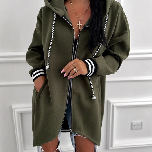 Women's Solid Color Loose Versatile Zip-up Hooded Jacket