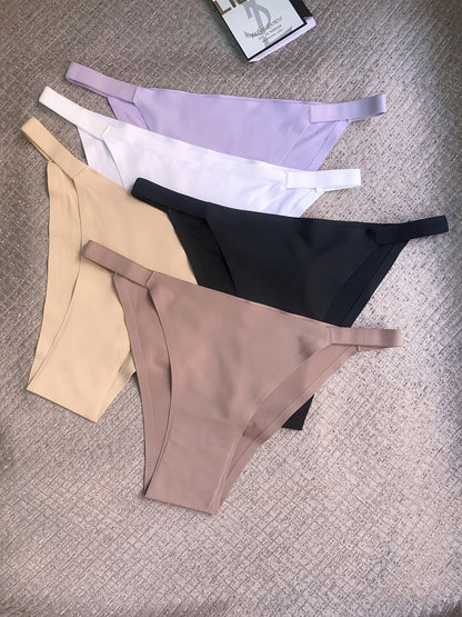5pcs Seamless Women's Bikini Panties - Comfortable, Stretchy Nylon/Elastane Blend, Low-Rise, Solid Color in Casual to Yoga Fitness Wear, Breathable & Soft