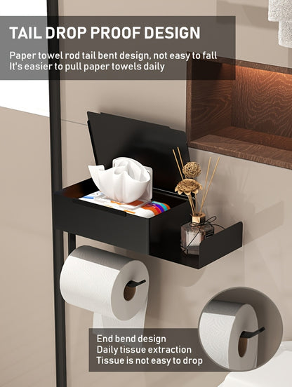 1pc Wrought Iron Bathroom Tissue Holder with Shelf - Self-Adhesive Wall Mounted Toilet Paper Roll Dispenser, Non-Drilling Installation, Multi-Functional Storage for Wet Wipes and Phone, Home Decor