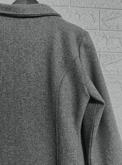 Women's Casual Tweed Coat - Solid Color Mid-Length H-Silhouette Button Front Long Sleeve