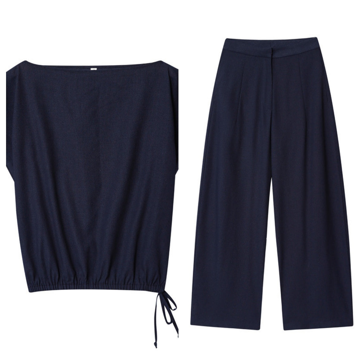 Foreign Trade Wholesale Off-neck Flounced Sleeve Linen Shirt Top Wide Leg Trousers