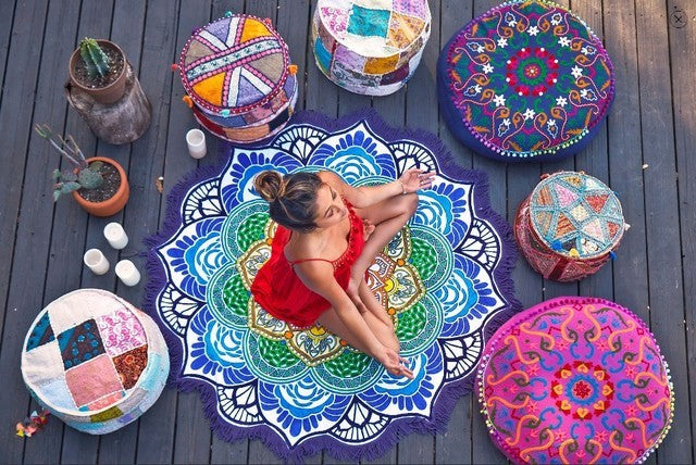Bohemian Round Beach Towel & Yoga Mat - 150cm Tassel Mandala Throw Blanket
