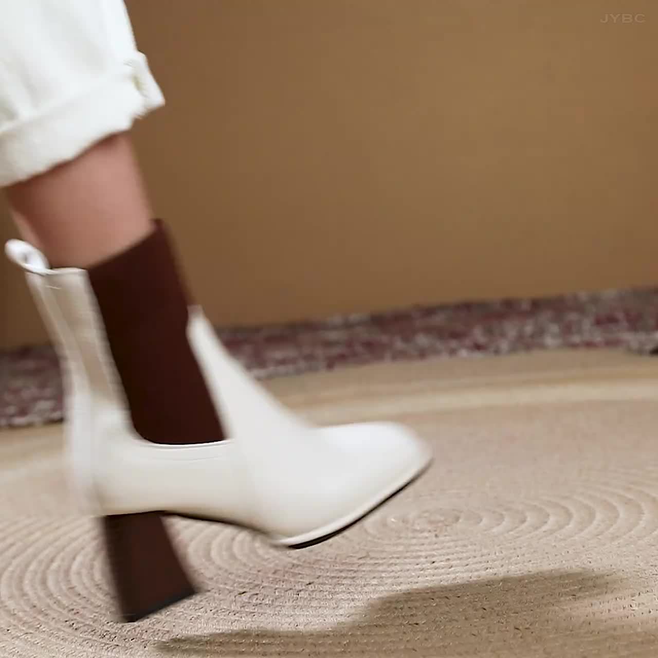 Women's Square Toe Mid-Calf Boots - Chunky Heel Slip-On Comfort Boots