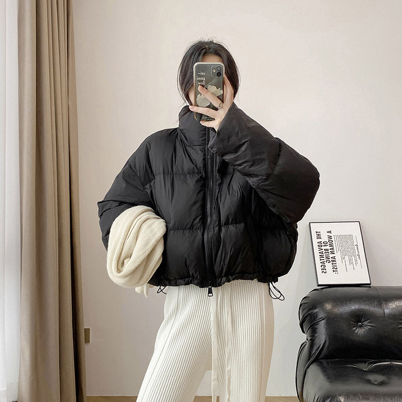 Cropped Cotton Puffer Jacket With A Stand-up Collar For Petite