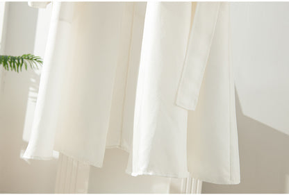 Women's Over-the-Knee Mid-Length Trench Coat with Silk Waist Belt - Elegant Winter Coat