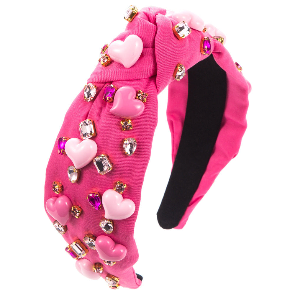 Baroque Valentine's Day Headband Female Hand-stitched Glass Charms Gemstones Sequins With Love