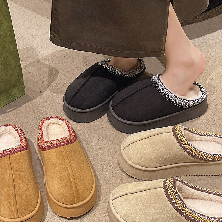 Suede Cotton Slippers Women Autumn Winter