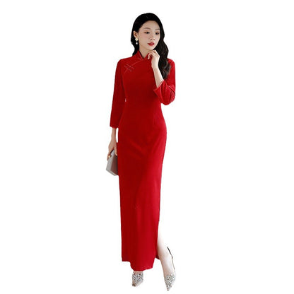 Long-sleeved Red Outfit For Annual Company Parties Show Cheongsam