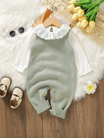 Baby Clothing Girl Baby Bodysuit Baby Love Jacquard Boys Knitted Bodysuit, Suitable For Indoor And Outdoor Wear