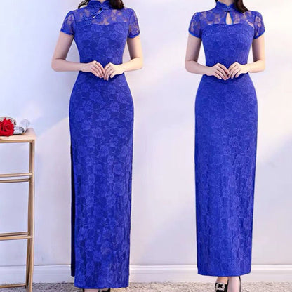 Retro-style modified dance cheongsam lace long high-slit dress