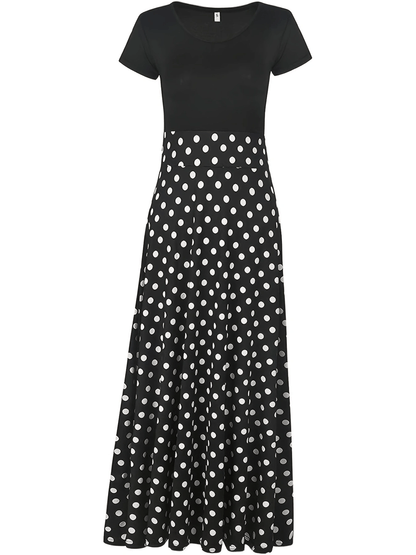 Elegant Floral Maxi Dress - Printed Crew Neck Short Sleeve Pleated Dress for Women | Premium Polyester Summer Dress