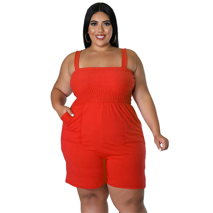 Fashionable Solid-Color Slim-Fit Ruched Backless Jumpsuit
