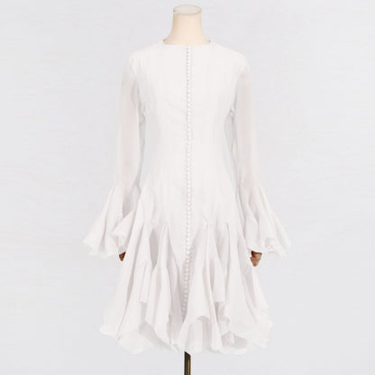New Fashion High Collar Long Sleeve High Sense Cinched Mid-length Dress