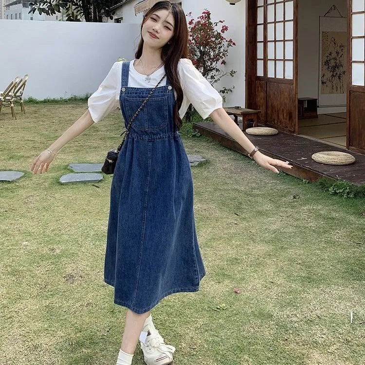 Mid-length Denim Overall Dress For Summer
