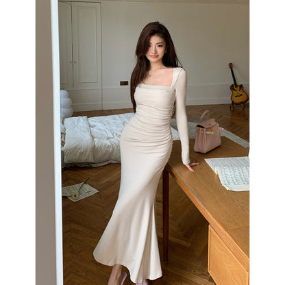 Women's Pleated Figure-flattering Mermaid Maxi Dress