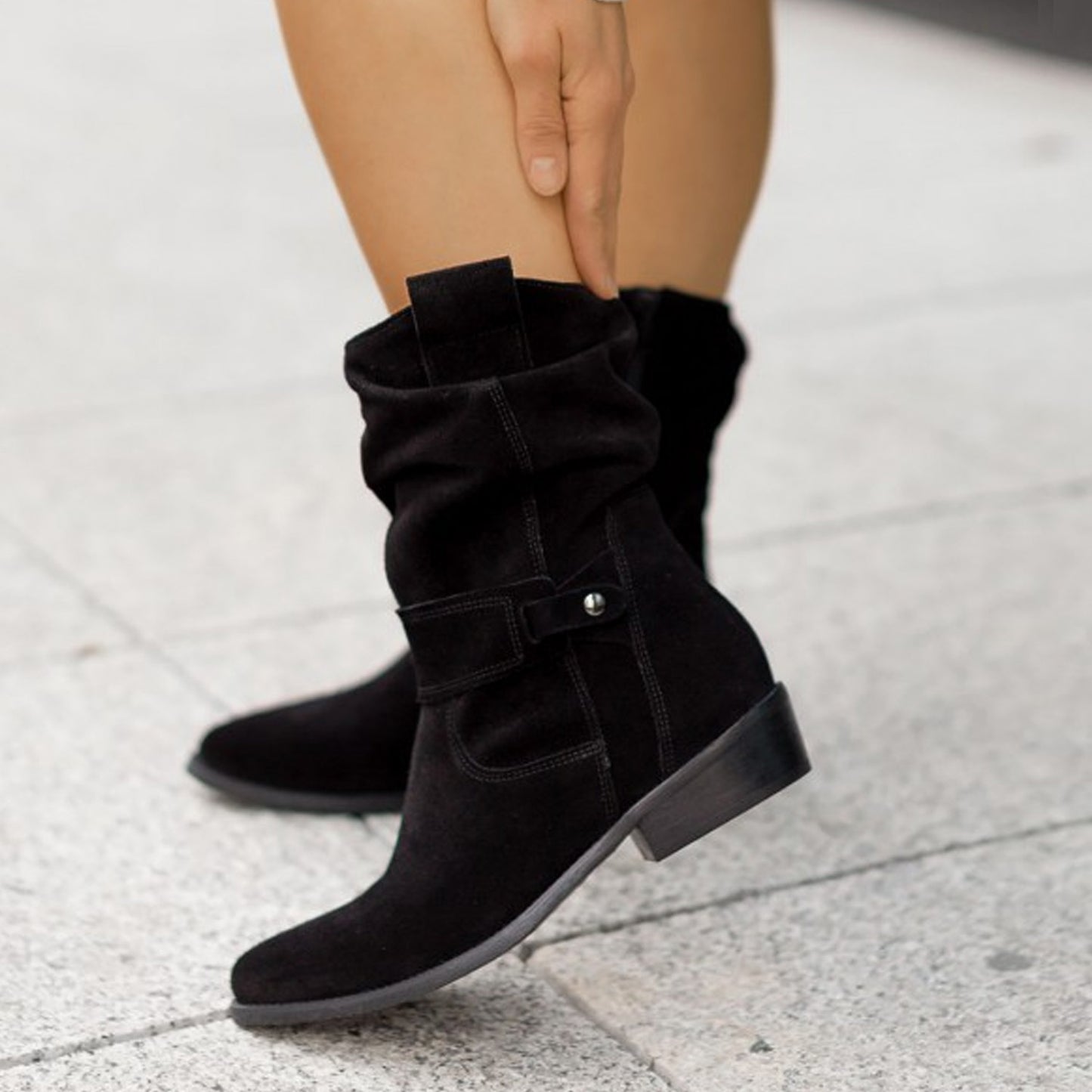 Ins Pointed Toe Mid-calf Boots Fashion Suede Zipper Western Boot Winter Shoes For Women