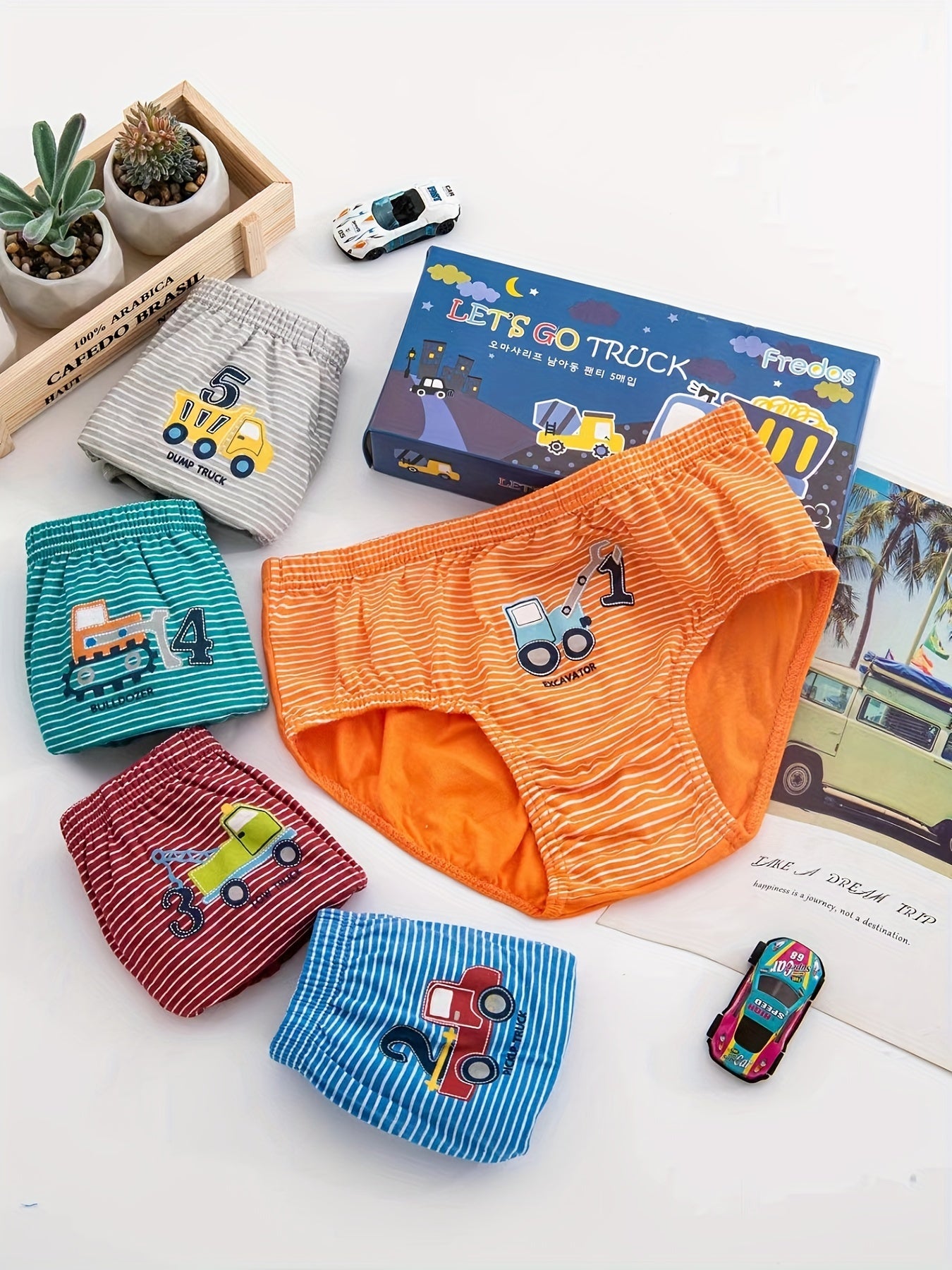 5pcs Boys Dinosaur Paradise Print Boxer Briefs Soft Cotton Comfortable Underwear