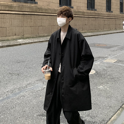 Simple Casual Trench Men's Mid-length Overhat Retro Solid Color Lady Couple Coat