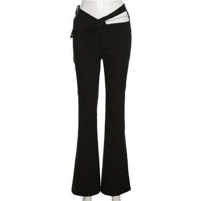 Hipster Street Hollow-out Fashion High Waist Slimming Pearl Chain Casual Trousers