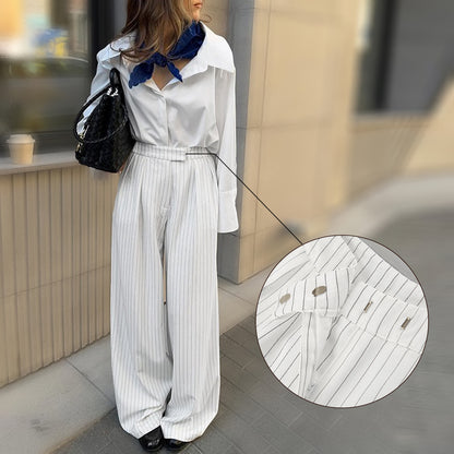Commuting Loose Casual White Striped Wide-leg Pants