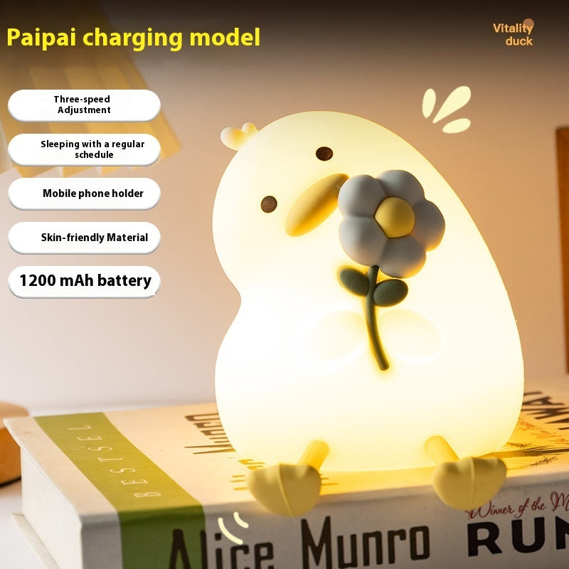 Adorable Duck Night Light - USB Rechargeable LED Bedside Lamp for Bedroom Decor