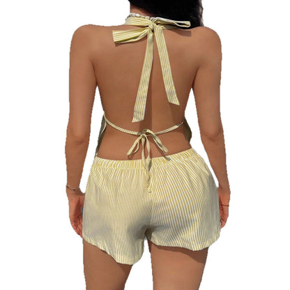 Lace-up Striped Plaid Suit Women's Clothing