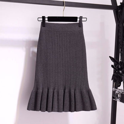 New Slim-fit And Slimming Lace-hem Knitted Skirt