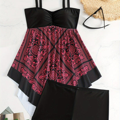 Plus Size Tribal Print One-Piece Swimsuit - Off Shoulder Bandeau Swimwear for Women