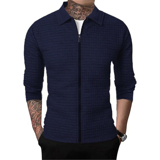 Men's Casual Long-sleeved Lapel Waffle Jacket Cardigan